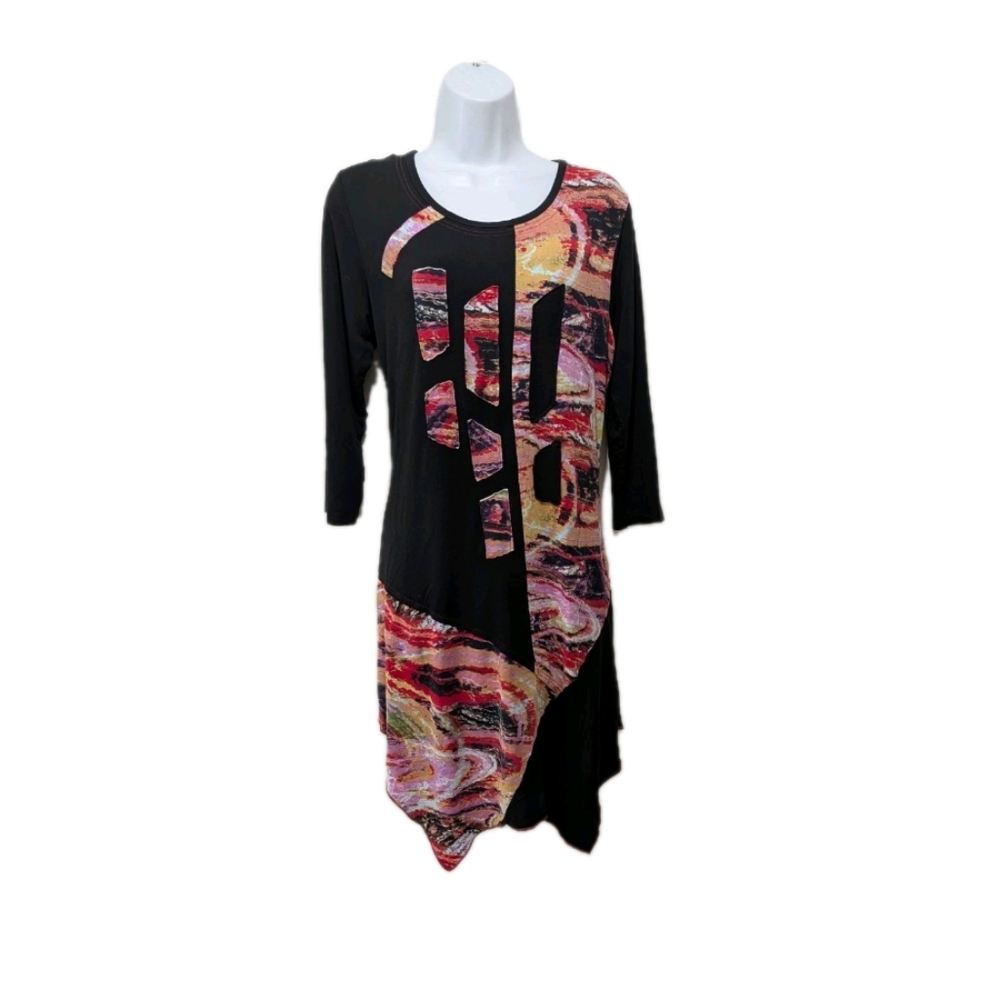 Parsley & Sage Long Sleeve Asymmetrical Patchwork Dress M Artsy Boho drs21
